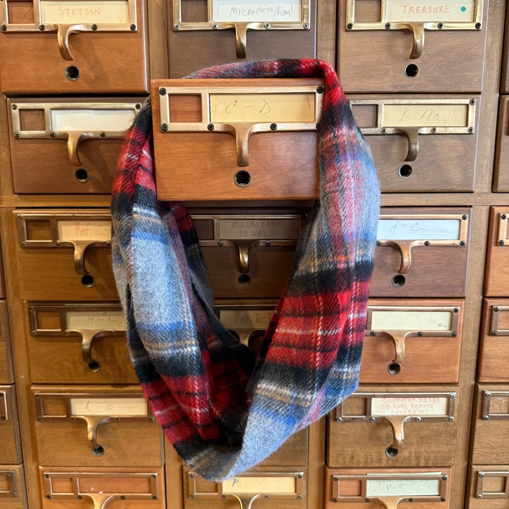 Dillard’s Plaid Infinity Scarf in Red and Blue